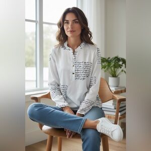 We The Free POETIC LOVE LETTER SCRIPT BLOUSE Size XS Oversized